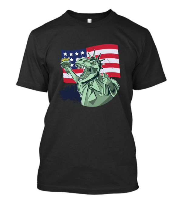 4TH OF JULY INDEPENDENCE STATUE OF LIBERTY DINOSAUR AMERICAN FLAG T-Shirt