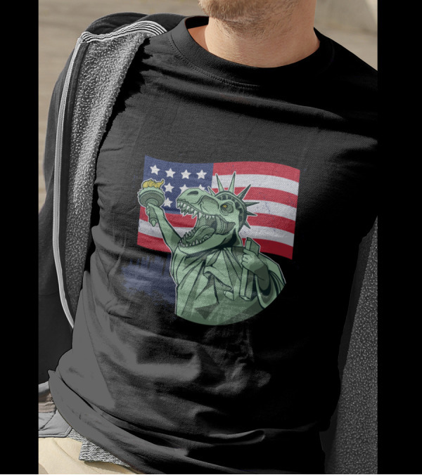 4TH OF JULY INDEPENDENCE STATUE OF LIBERTY DINOSAUR AMERICAN FLAG T-Shirt