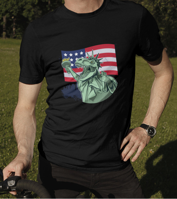 4TH OF JULY INDEPENDENCE STATUE OF LIBERTY DINOSAUR AMERICAN FLAG T-Shirt