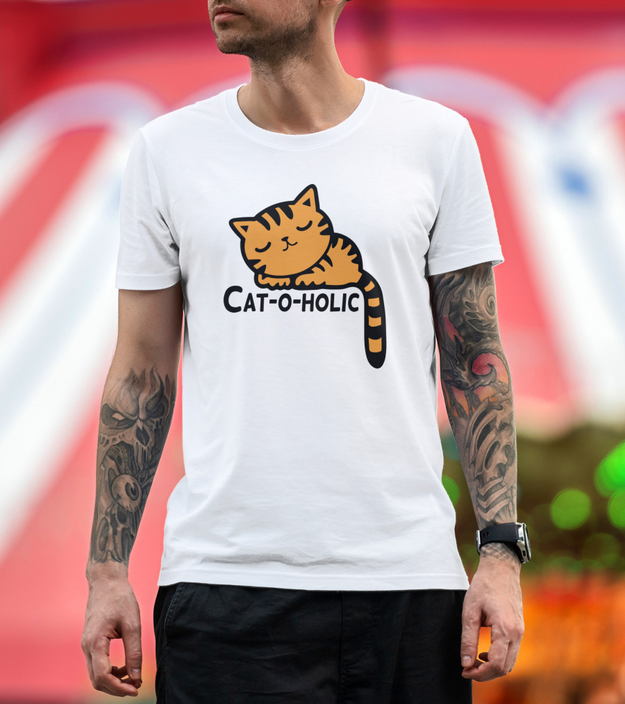 Cat-O-Holic Cute Sleeping Cartoon Cat T-Shirt