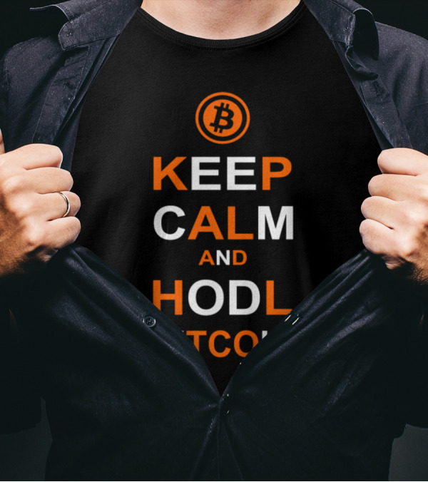 Keep Calm And Hodl Bitcoin With Orange Bitcoin T-Shirt