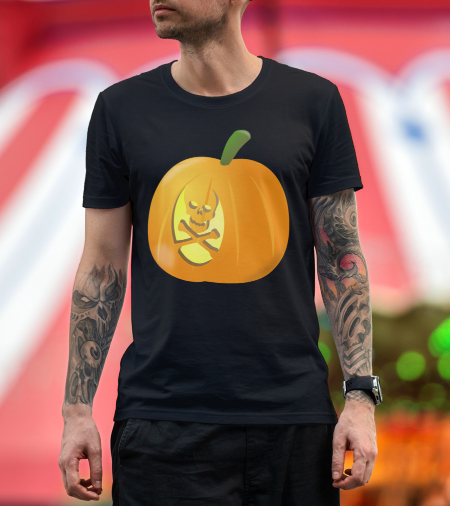 Skull and Crossbones Carved Halloween Pumpkin T-Shirt