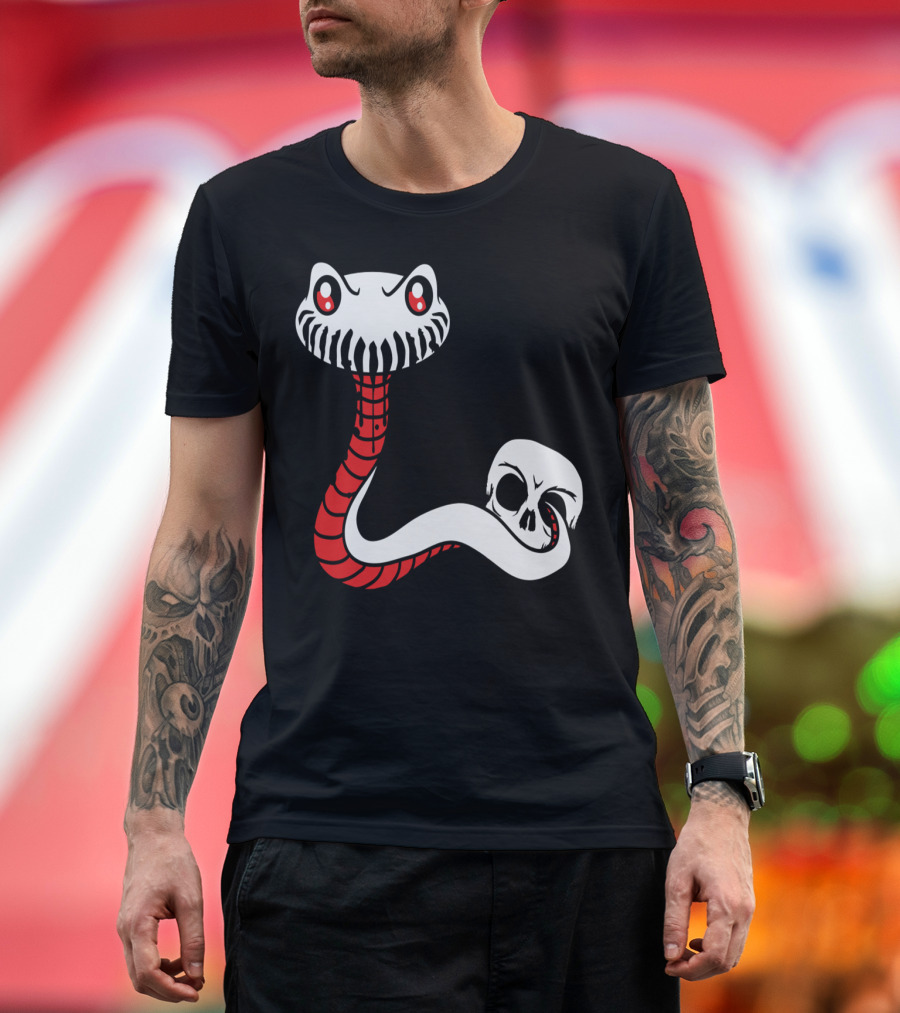 Deadly Skull Snake with Hungry Worm Skeleton Look T-Shirt