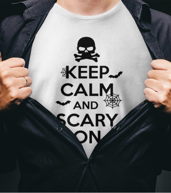 Keep Calm And Scary On Skull Bats Spiderwebs T-Shirt