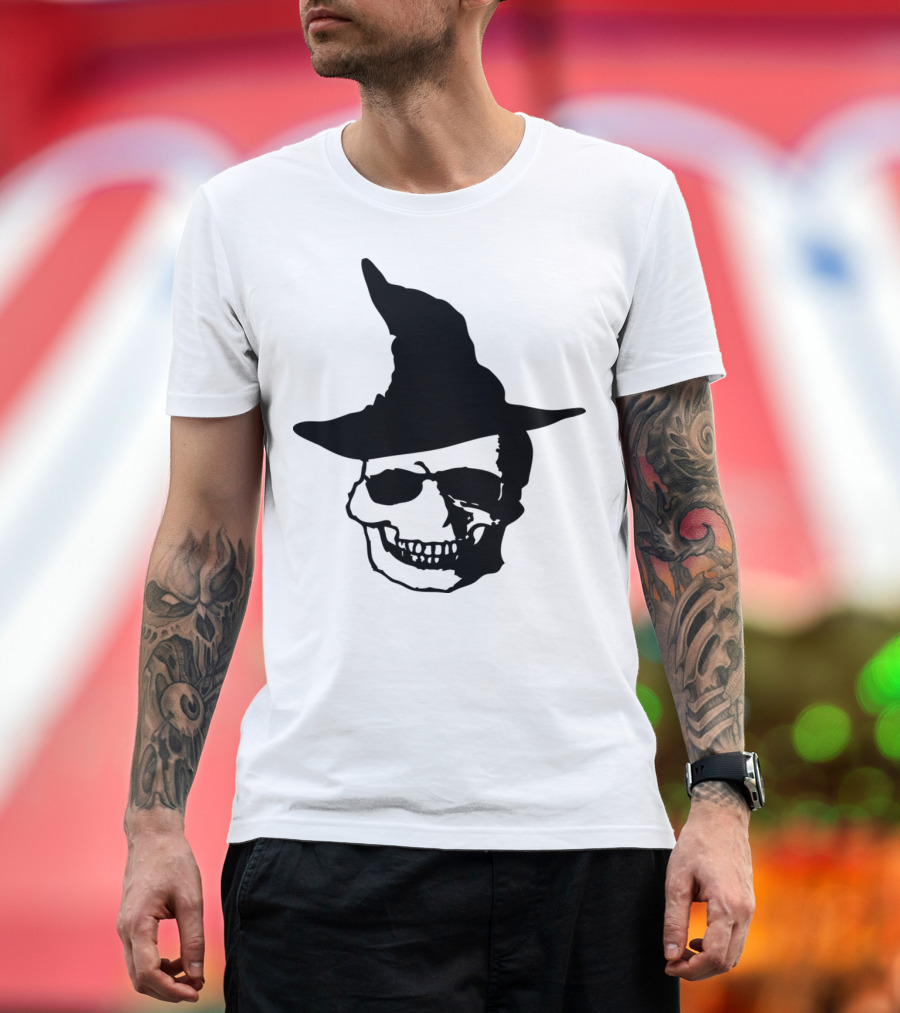 Halloween Skull With Witch Hat Spooky T-Shirt