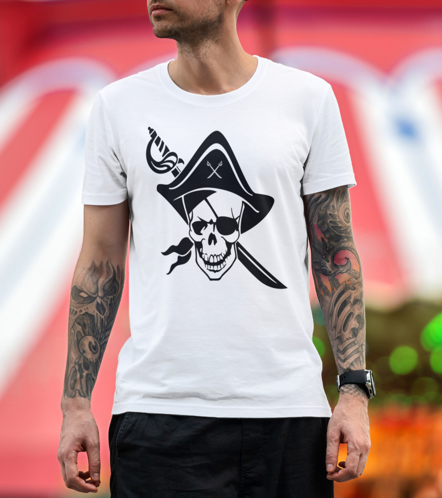Pirate Skull with Crossed Swords and Eyepatch Emblem T-Shirt