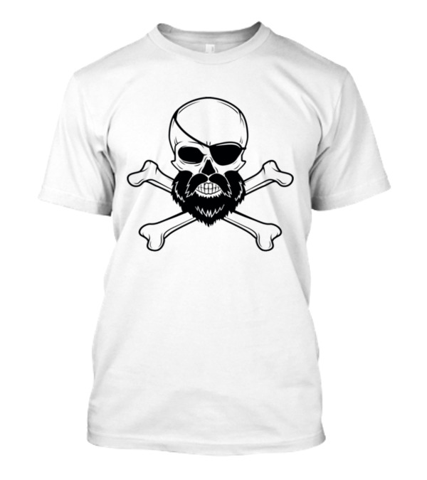 Bearded Skull Pirate Eyepatch Crossbones T-Shirt