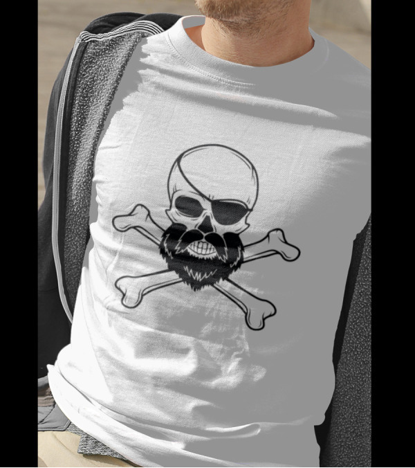 Bearded Skull Pirate Eyepatch Crossbones T-Shirt