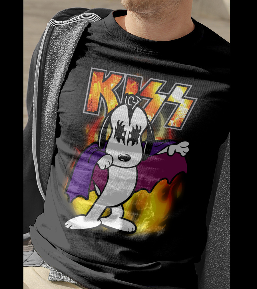 KISS Snoopy Peanuts Mashup With Flames And Comic T-Shirt