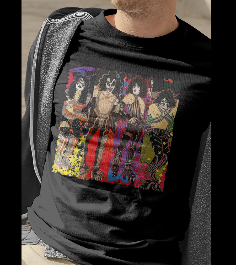 ISS2 KISS Band Cartoon Style Characters T-Shirt