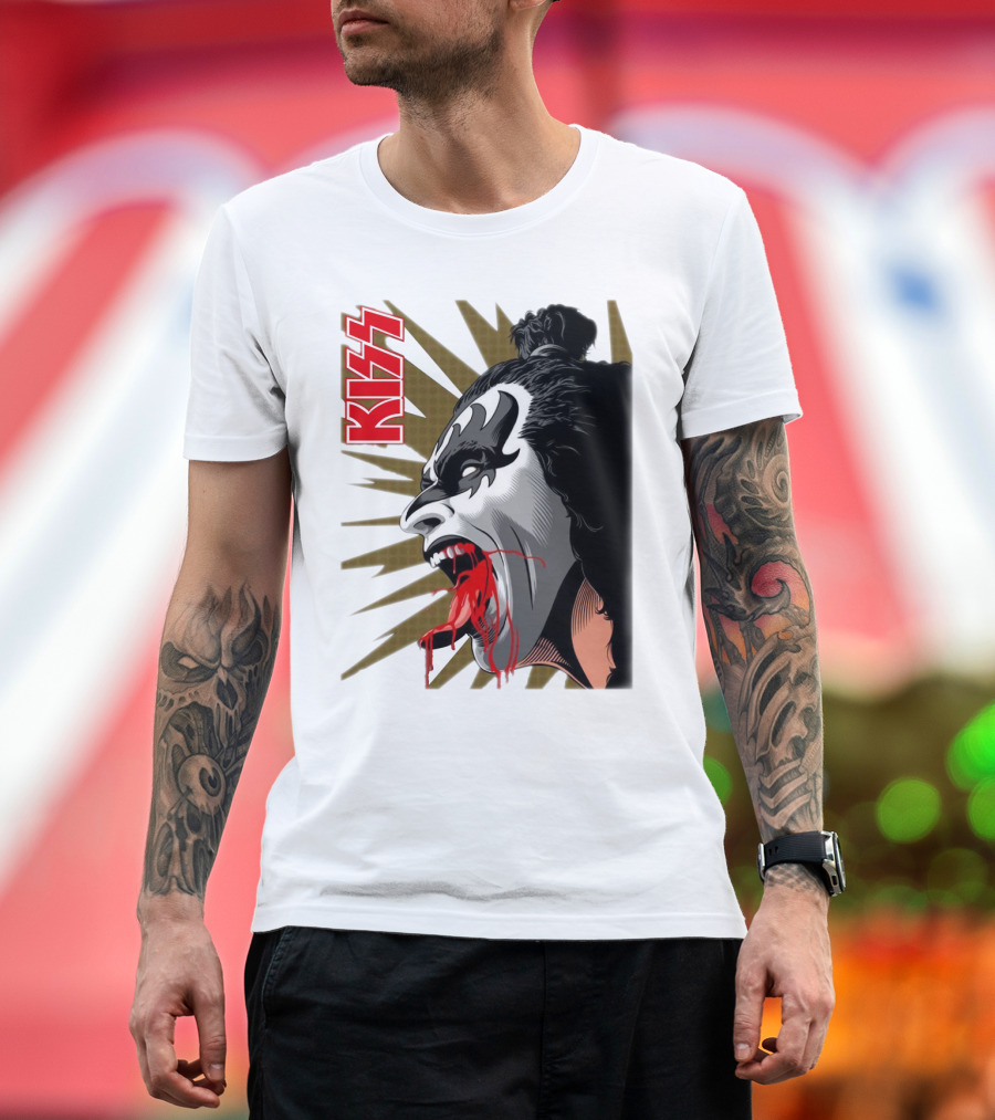 KISS Demon Face Makeup with Blood Spatter T-Shirt