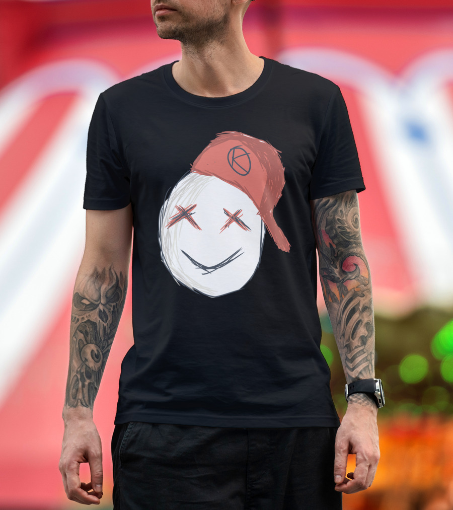 Skulk Red Cap Smiley with X Eyes Iconic Sketch T-Shirt