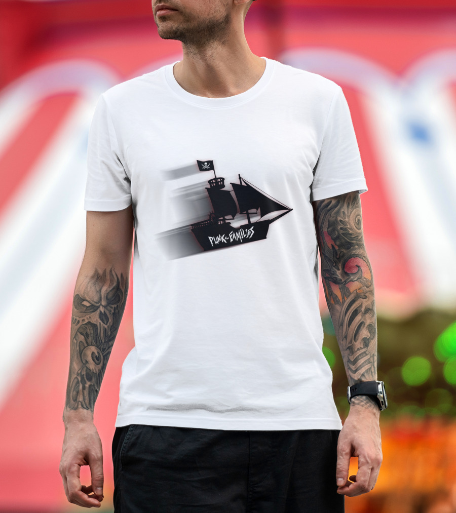 Punk for Families Pirate Ship with Skull and Crossbones Flag T-Shirt