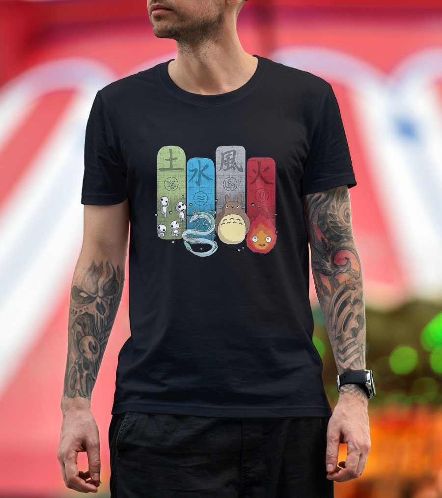 Ghibli Elements Kodama Dragon Totoro Calcifer Earth Water Air Fire T-Shirt
