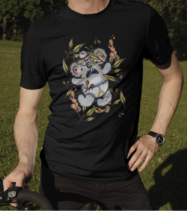 Intoxicated Aussie Drop Bear Surrounded By Beer Cans And Gum Leaves T-Shirt