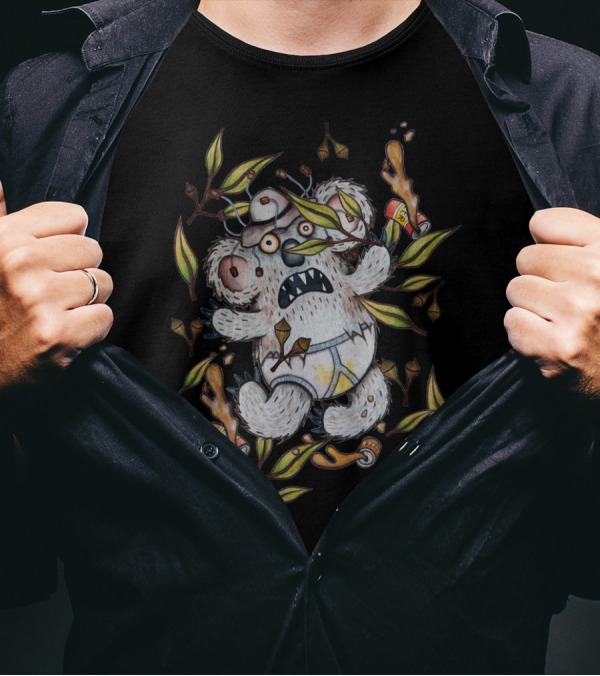 Intoxicated Aussie Drop Bear Surrounded By Beer Cans And Gum Leaves T-Shirt