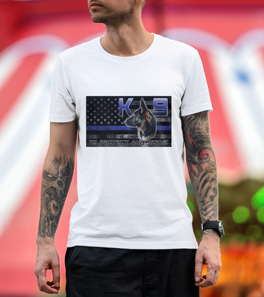 K9 To Protect and Serve Thin Blue Line American Flag German Shepherd T-Shirt