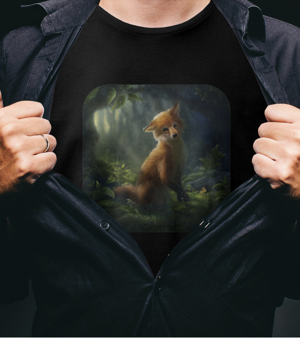 Happy Fox In Rainy Forest Scene T-Shirt