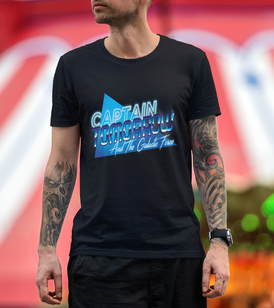 Captain Tomorrow And The Galactic Force Retro Style Text with Blue and Neon Elements T-Shirt