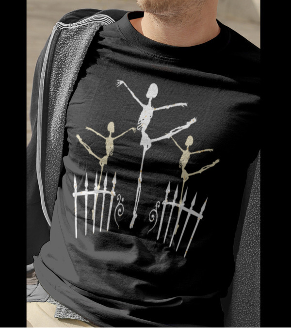 Skeleton Ballet Bone Dancers In Funny Movement With Fences T-Shirt