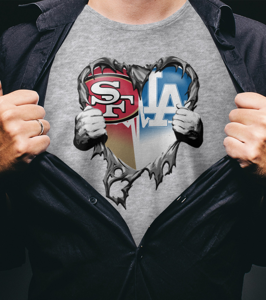 Sf La Heart Rivalry Baseball Fan Passion T-Shirt