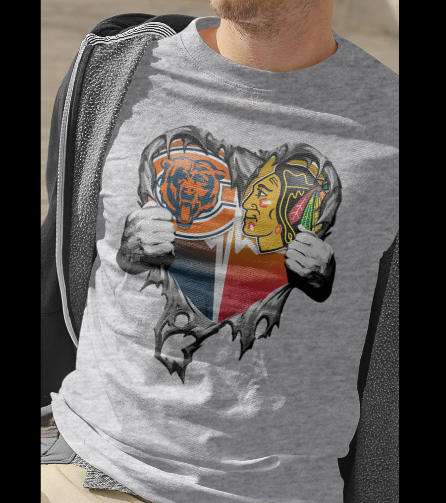Chicago Bears And Blackhawks Heart T-Shirt