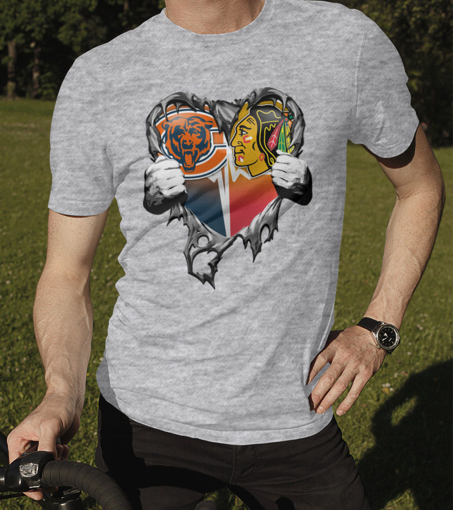 Chicago Bears And Blackhawks Heart T-Shirt