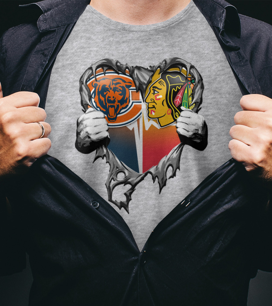 Chicago Bears And Blackhawks Heart T-Shirt