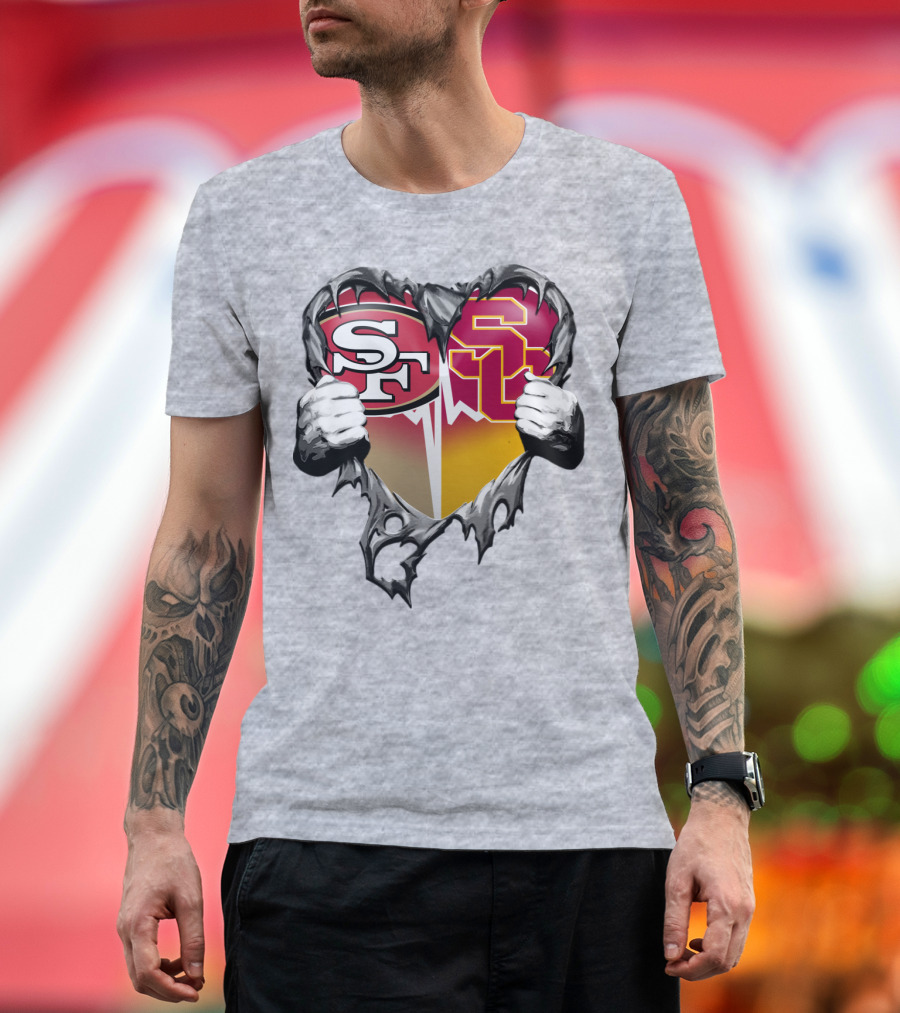 Sf Heart With Usc Trojans And San Francisco Theme T-Shirt
