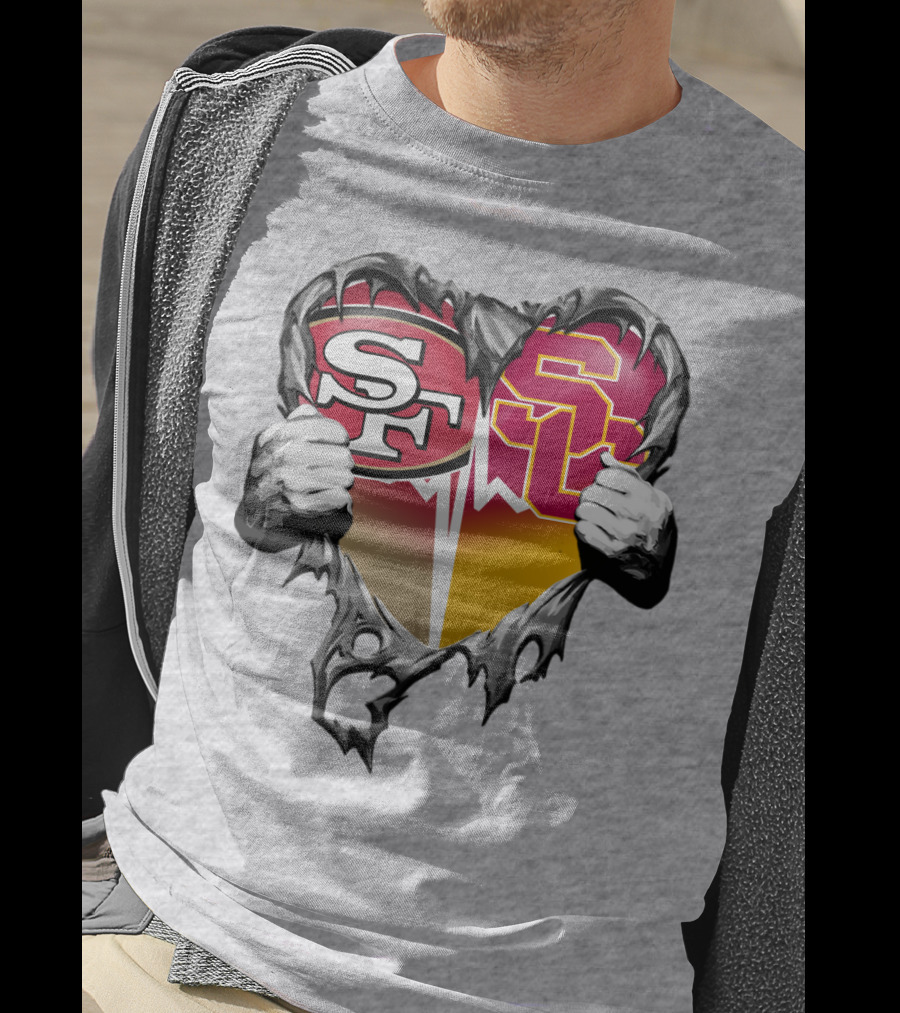 Sf Heart With Usc Trojans And San Francisco Theme T-Shirt
