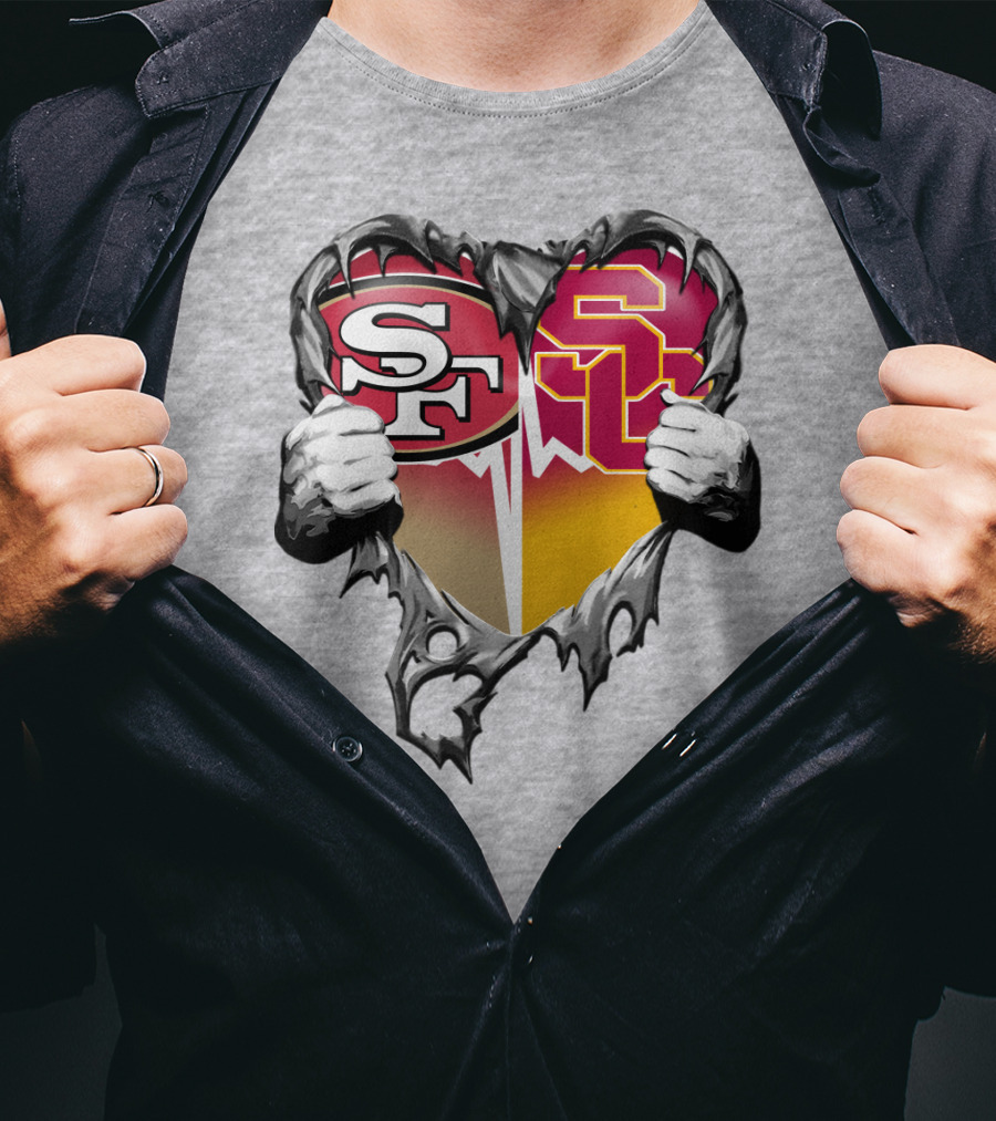 Sf Heart With Usc Trojans And San Francisco Theme T-Shirt