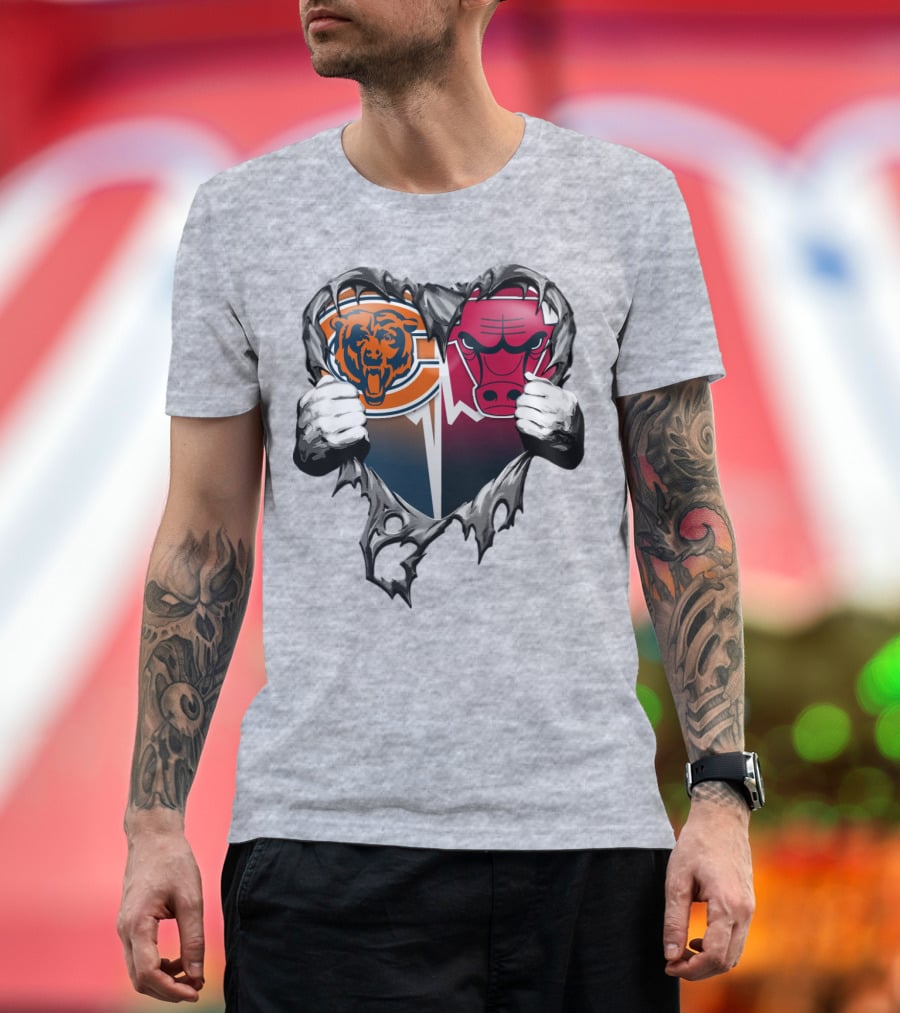 Chicago Bears And Bulls Heart Tear T-Shirt