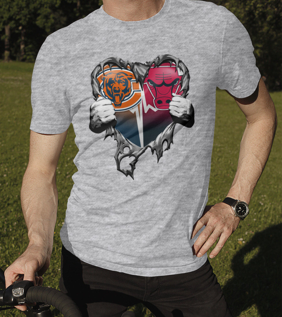 Chicago Bears And Bulls Heart Tear T-Shirt
