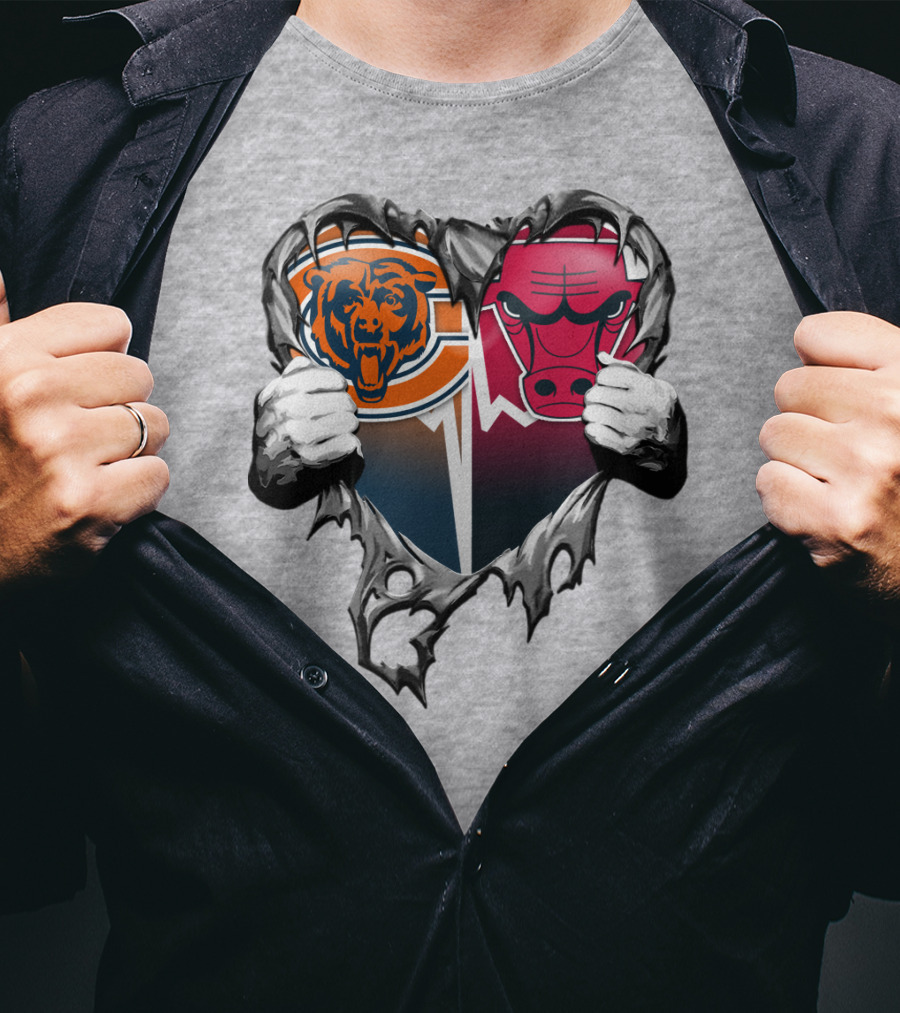 Chicago Bears And Bulls Heart Tear T-Shirt
