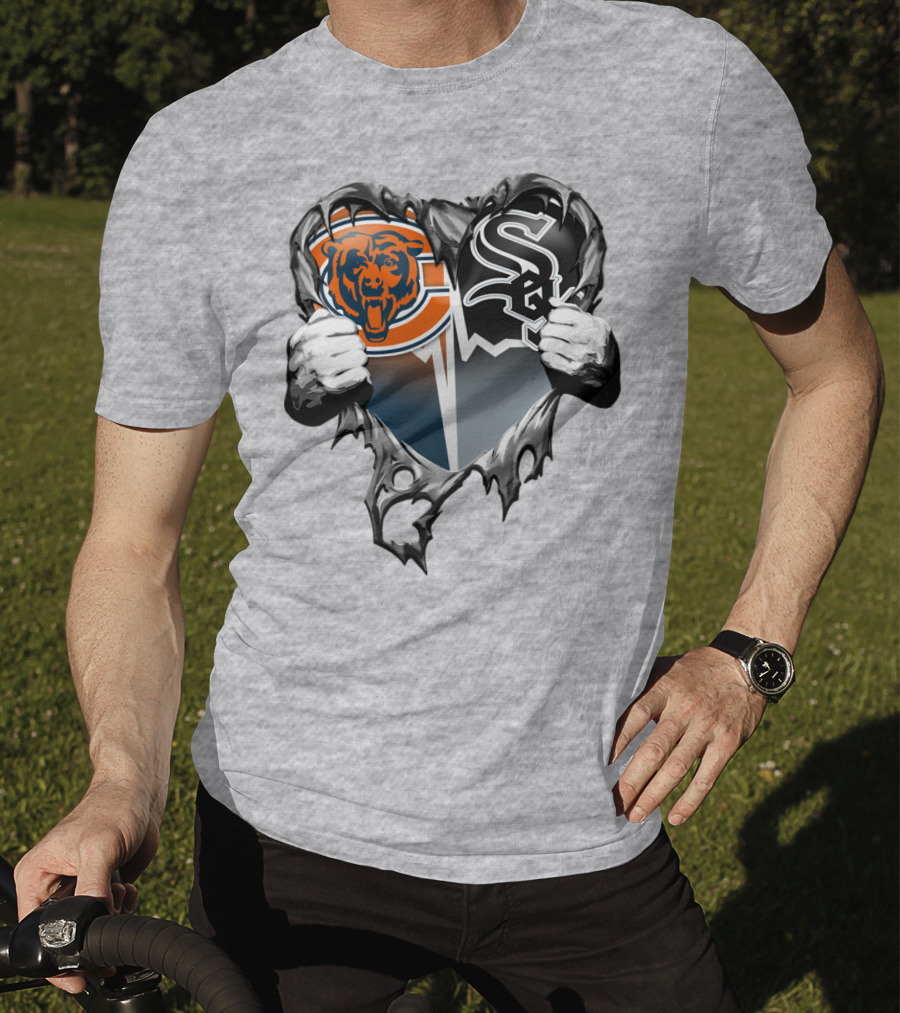 Chicago Bears And Chicago White Sox Heart Logo Xatt009 T-Shirt
