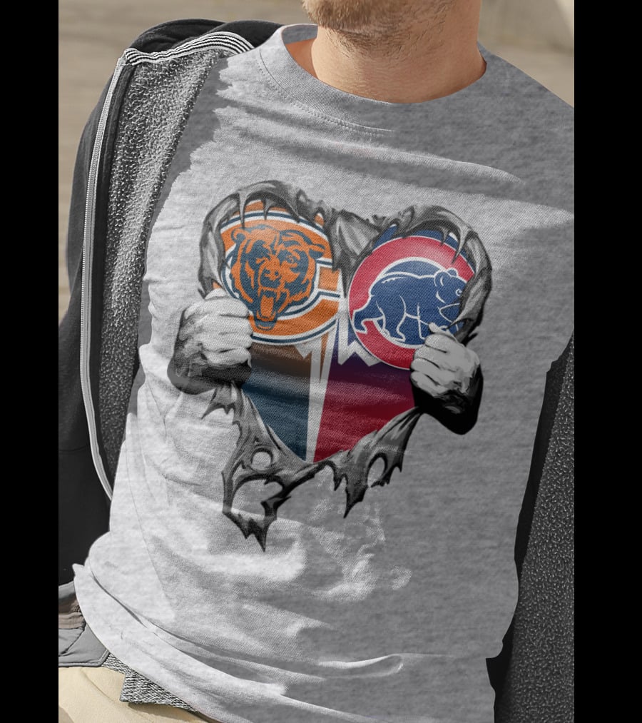 Xatt008 Chicago Bears And Cubs Heart T-Shirt