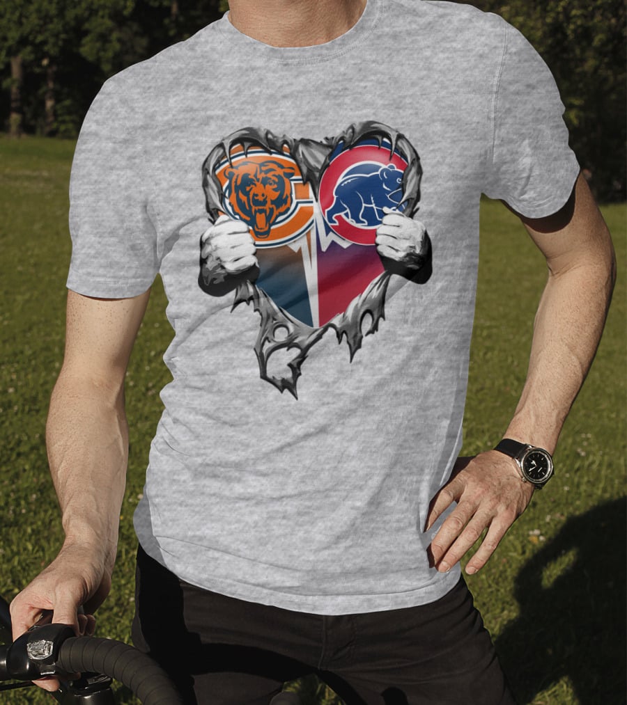 Xatt008 Chicago Bears And Cubs Heart T-Shirt