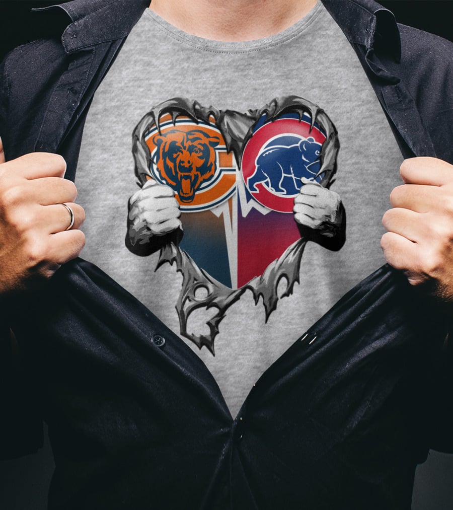 Xatt008 Chicago Bears And Cubs Heart T-Shirt