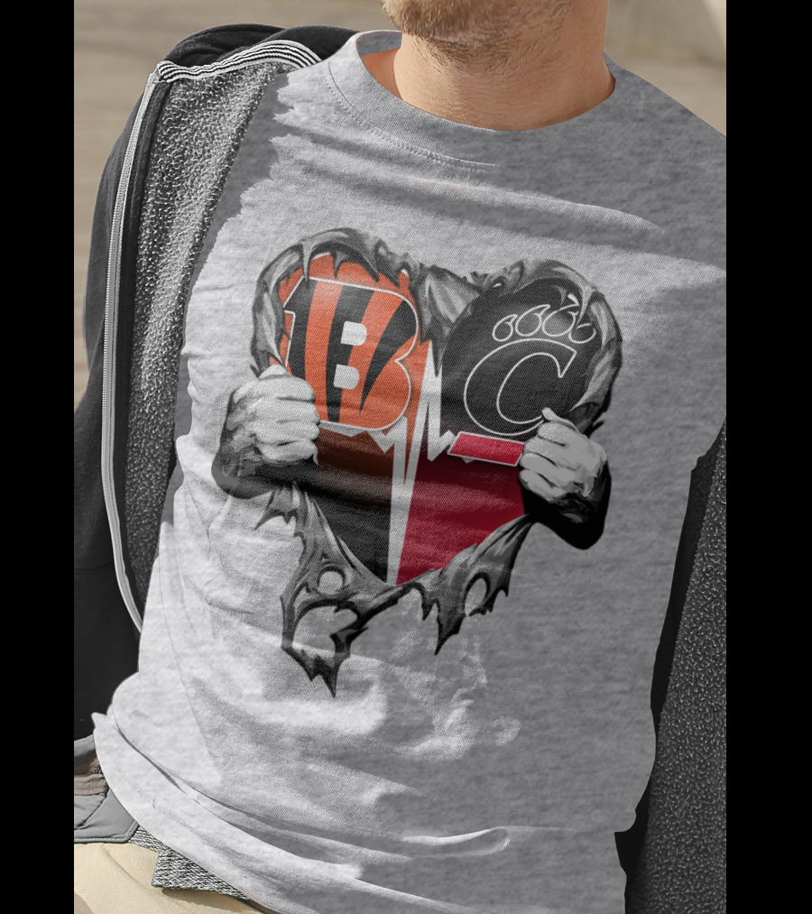 Bengals Bearcats Heartbeat Bengals Logo Bearcat Paw Cincinnati T-Shirt