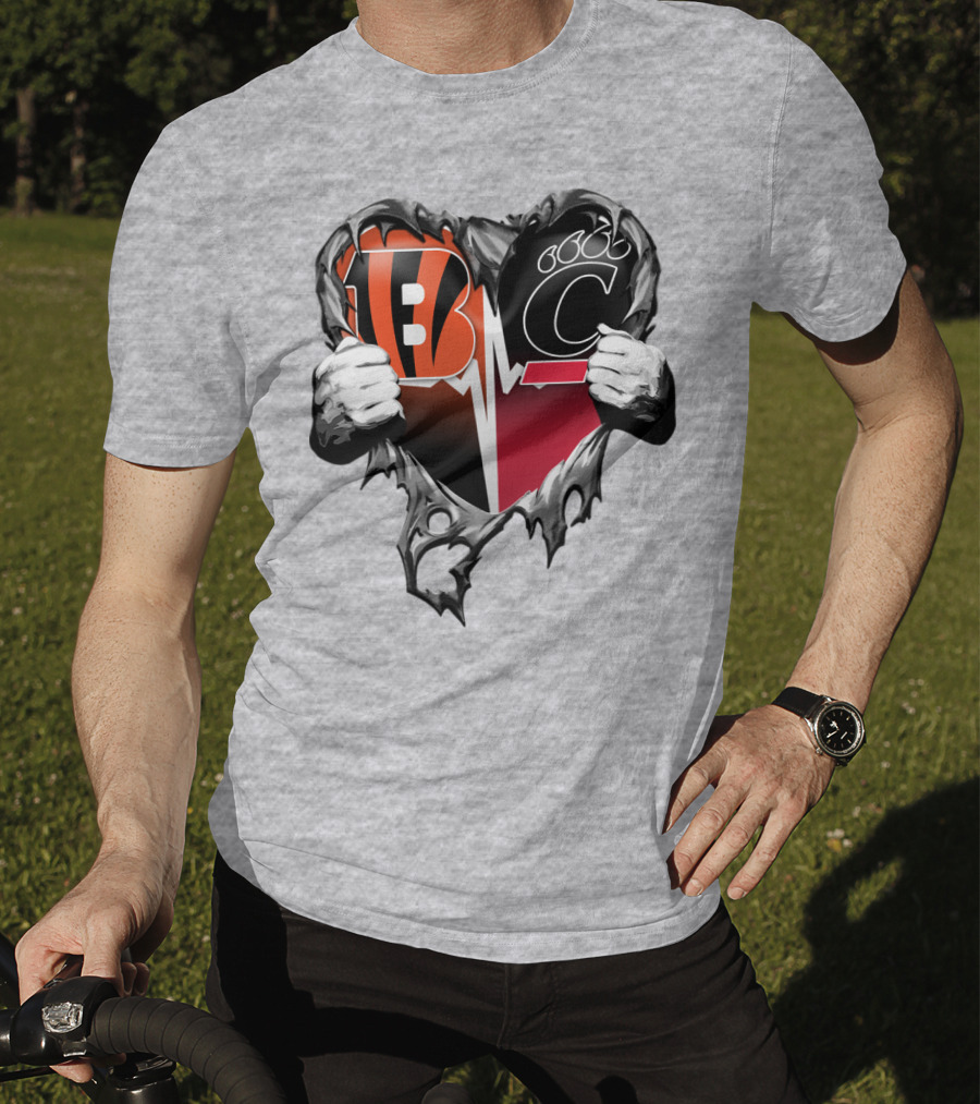 Bengals Bearcats Heartbeat Bengals Logo Bearcat Paw Cincinnati T-Shirt
