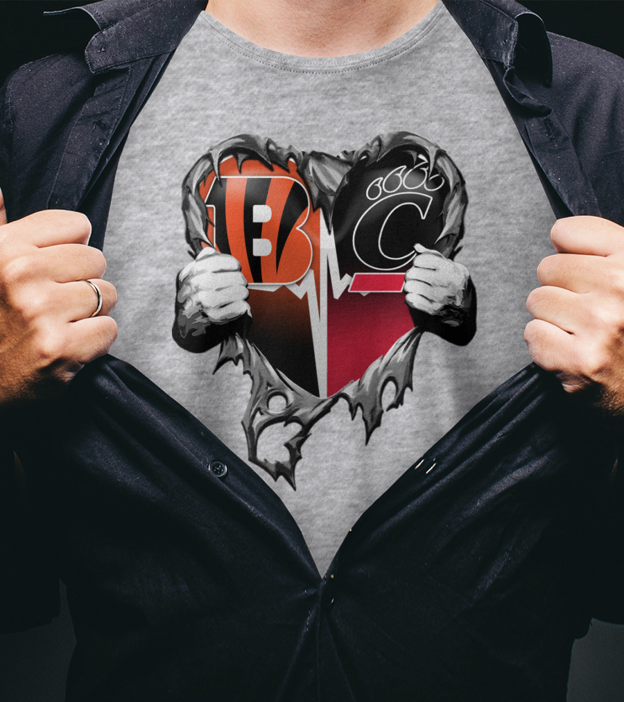 Bengals Bearcats Heartbeat Bengals Logo Bearcat Paw Cincinnati T-Shirt