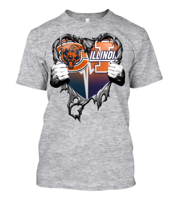 Chicago Bears Illinois Fighting Illini Heart Tear T-Shirt