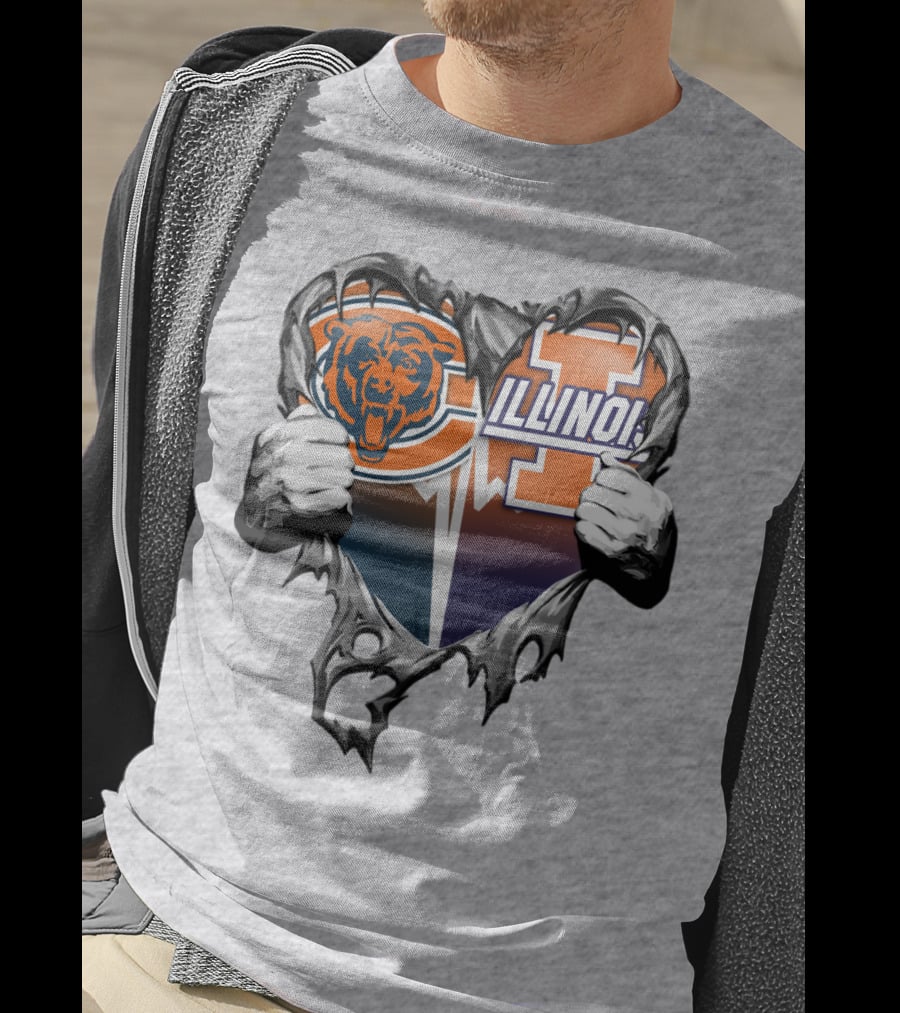 Chicago Bears Illinois Fighting Illini Heart Tear T-Shirt
