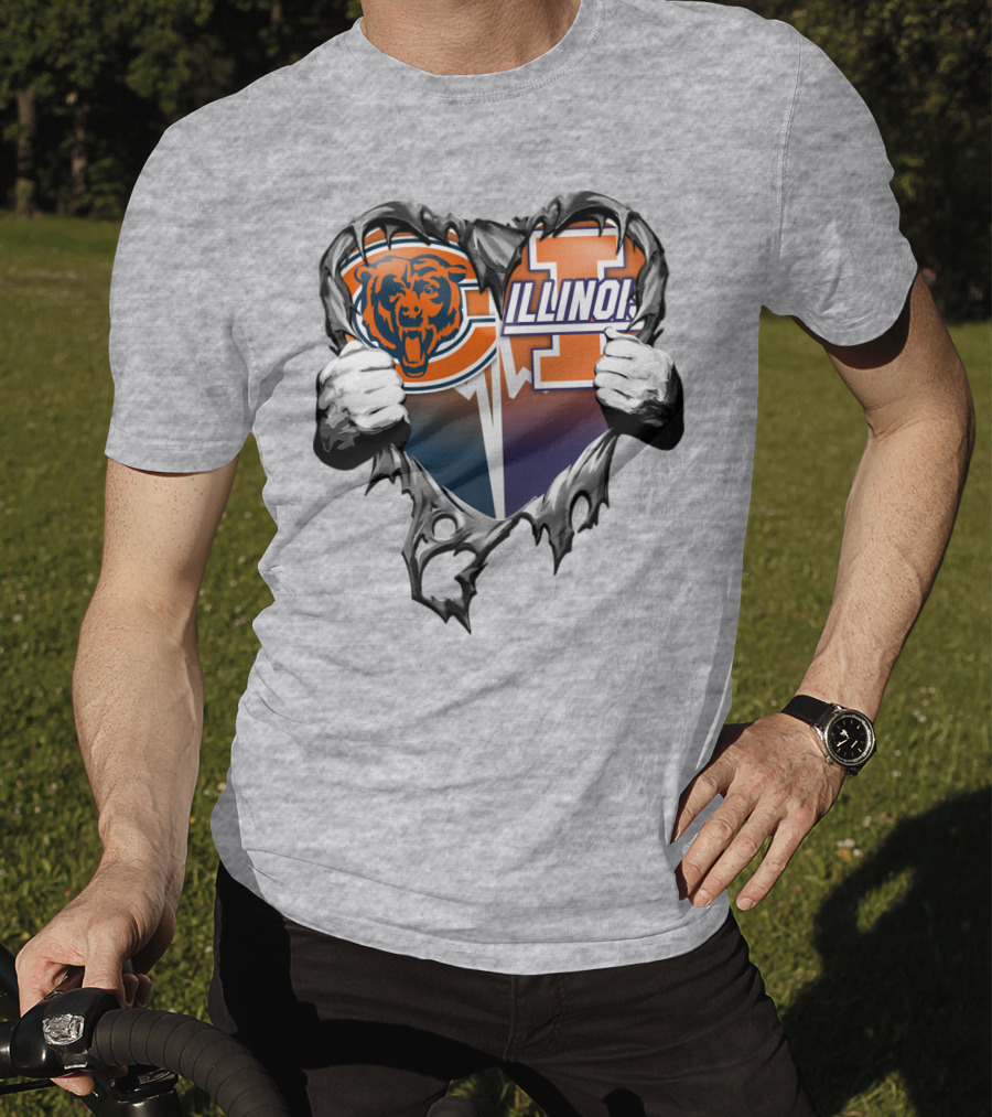 Chicago Bears Illinois Fighting Illini Heart Tear T-Shirt
