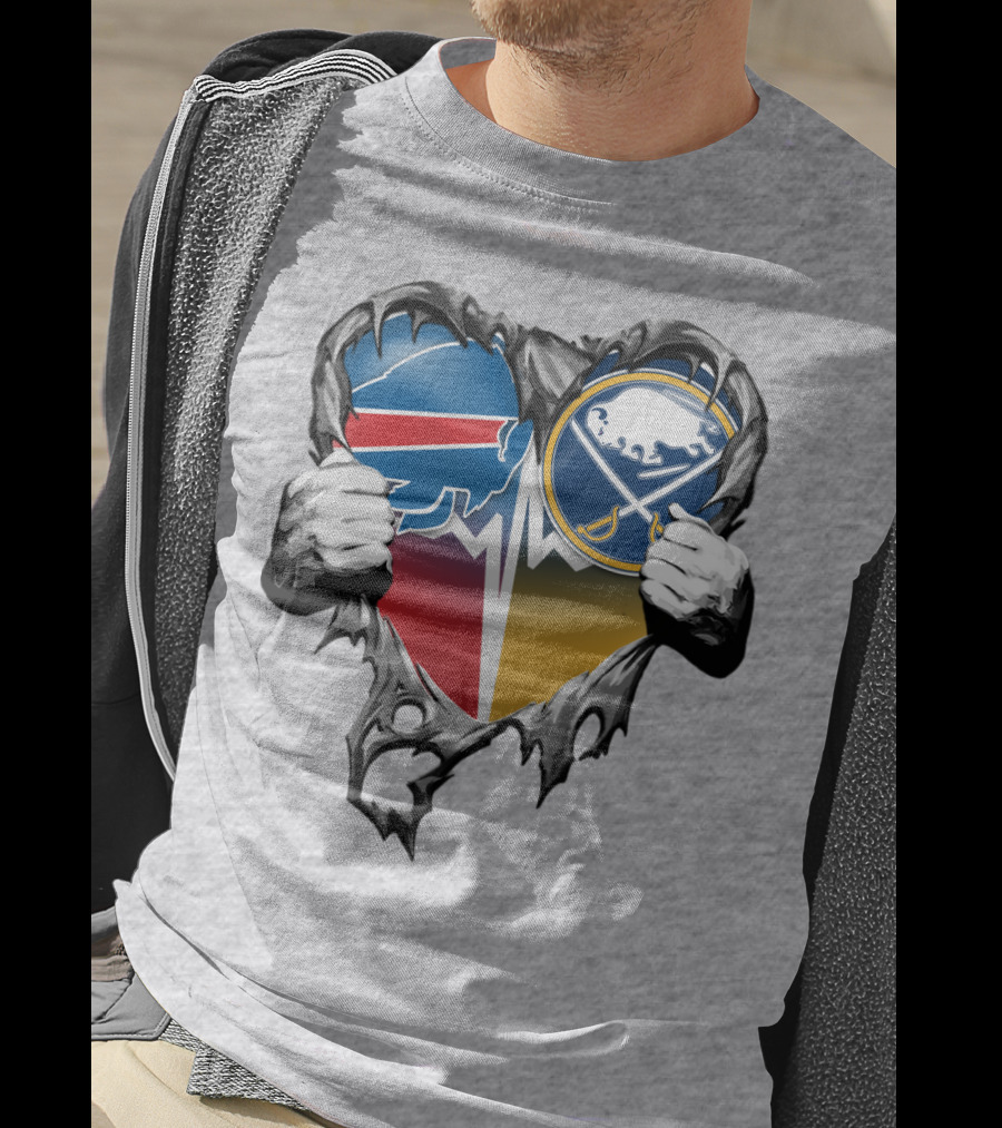 Buffalo Bills Sabres Heart Logo Fusion T-Shirt