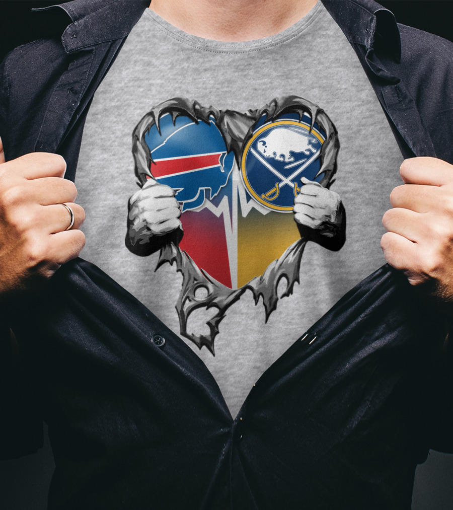 Buffalo Bills Sabres Heart Logo Fusion T-Shirt