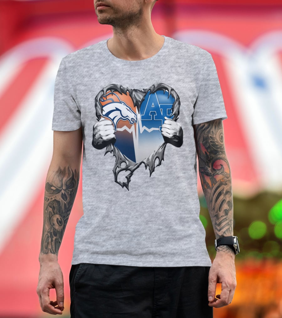 Denver Broncos Air Force Falcons Heart Rip T-Shirt