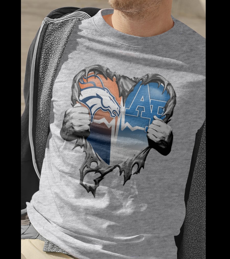 Denver Broncos Air Force Falcons Heart Rip T-Shirt