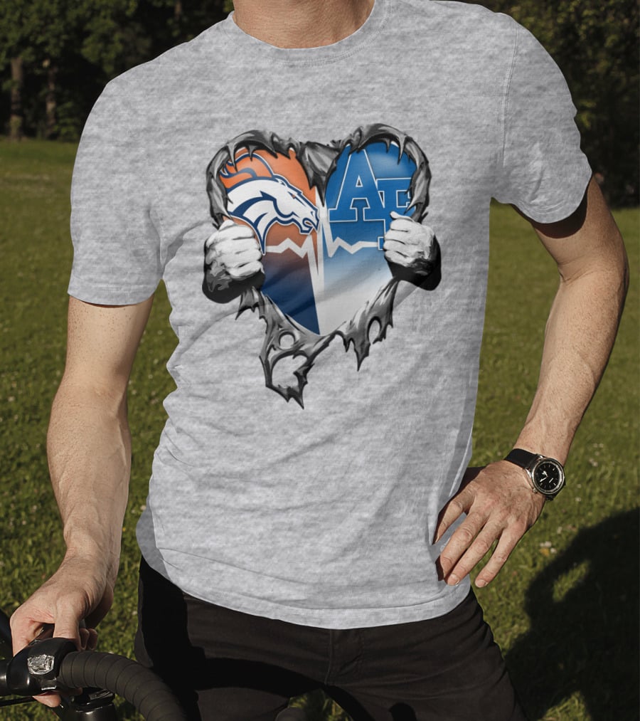 Denver Broncos Air Force Falcons Heart Rip T-Shirt