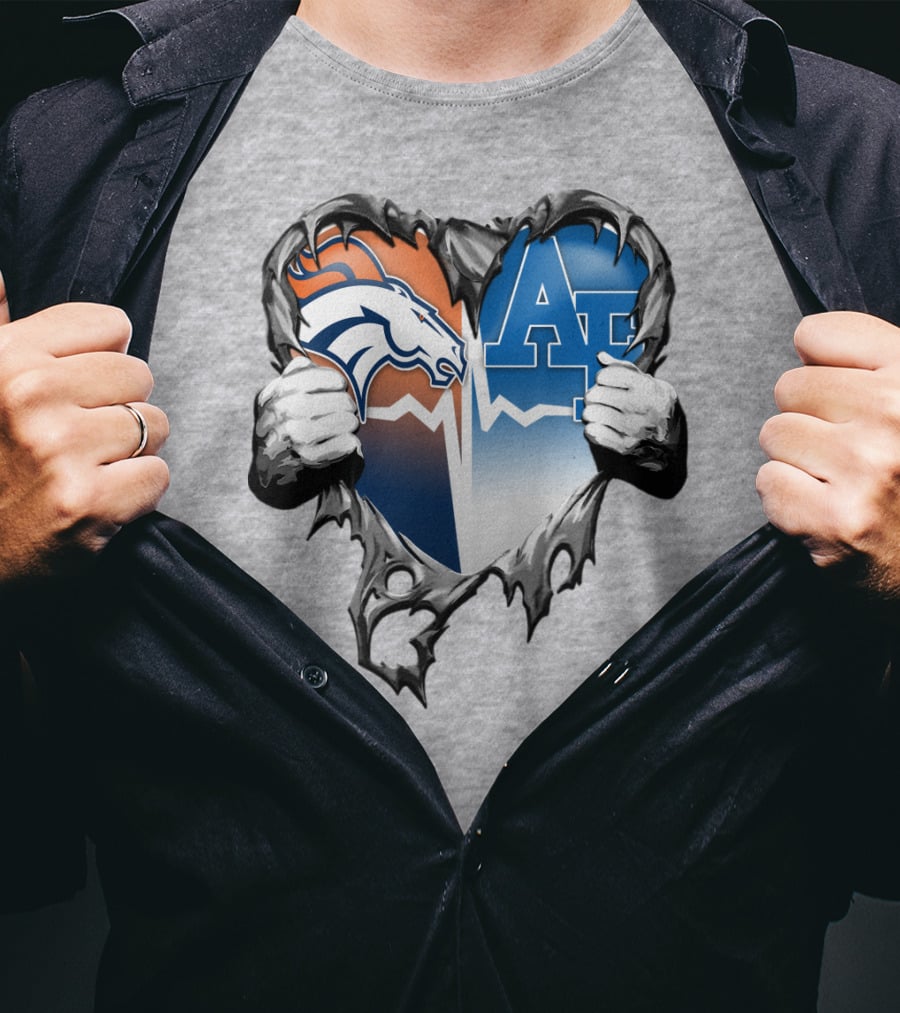 Denver Broncos Air Force Falcons Heart Rip T-Shirt